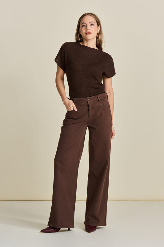 JEANS - Wide Leg Washed Brown