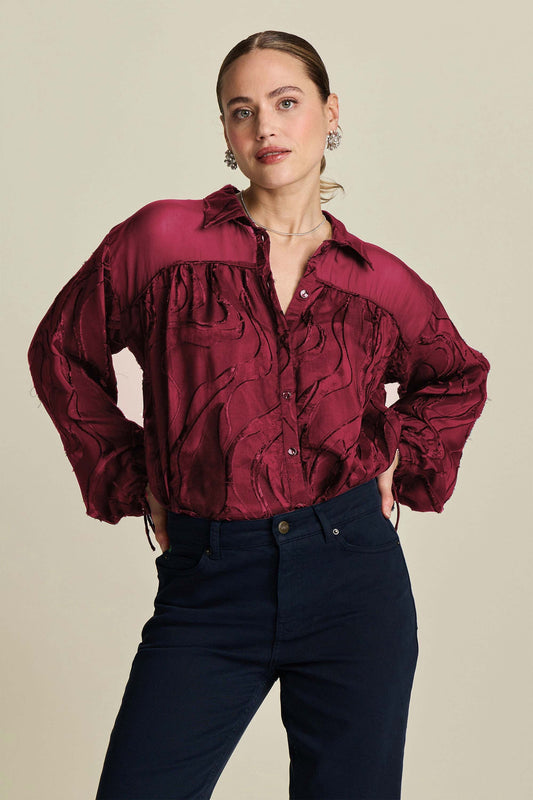 BLUSE - Jacquard Burgundy Red