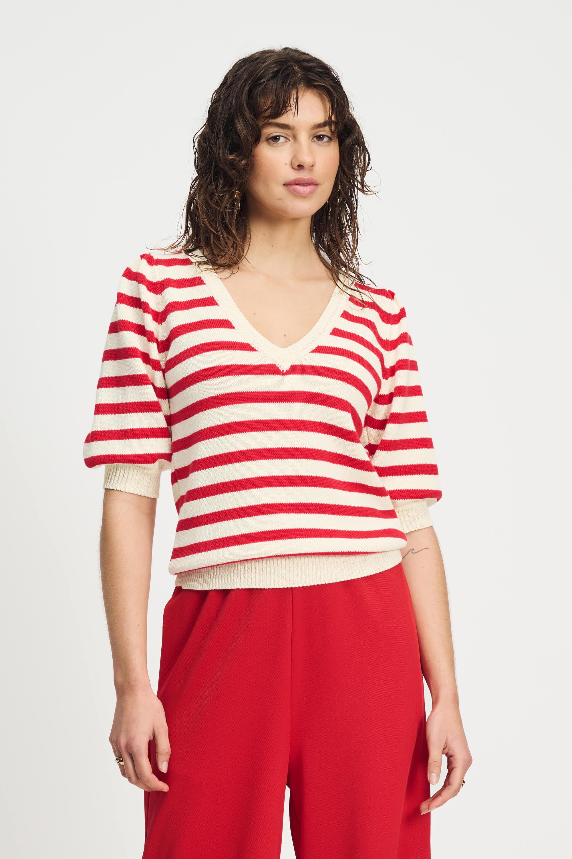 PULLOVER - Striped Scarlet Red