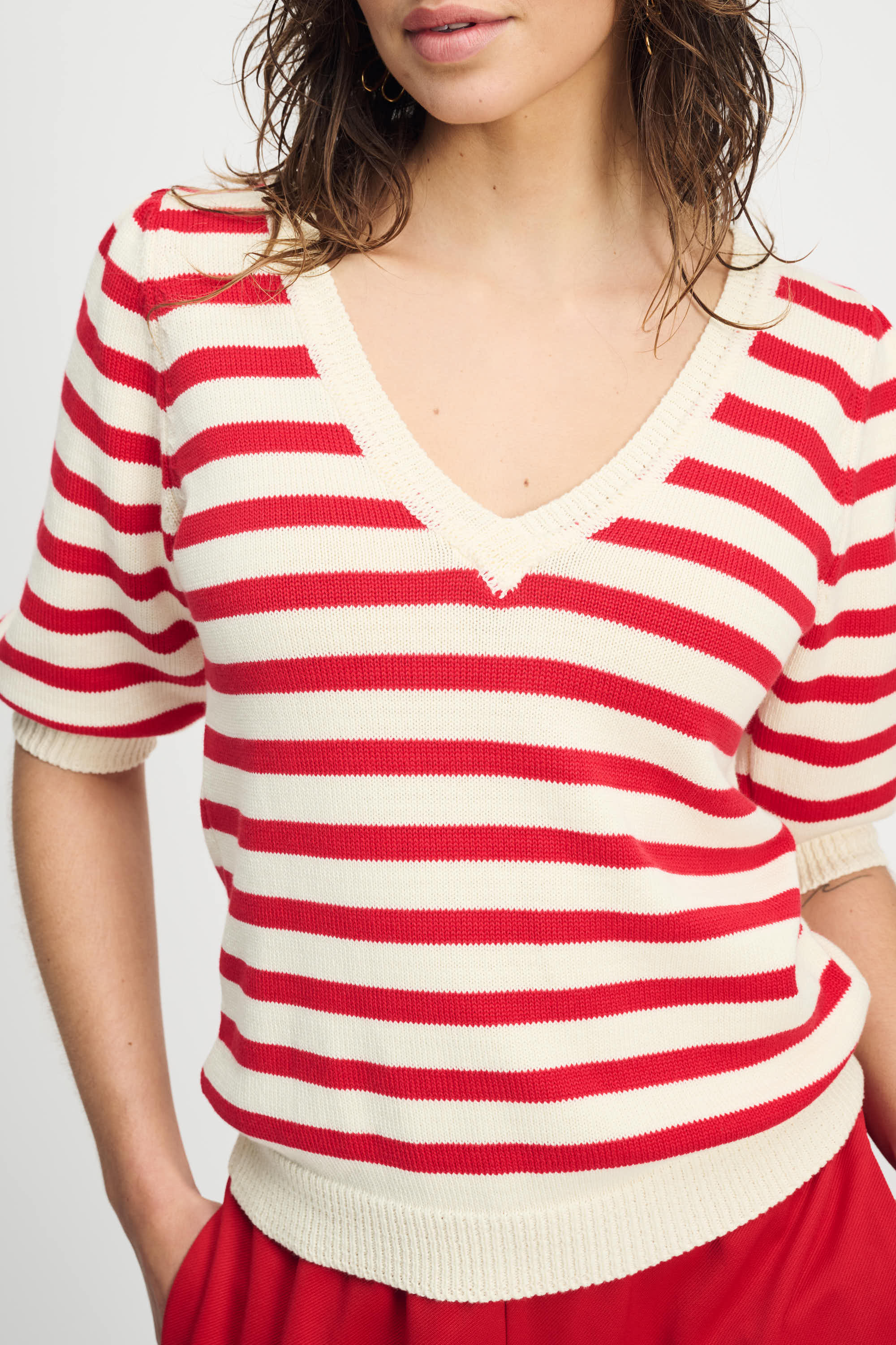 PULLOVER - Striped Scarlet Red